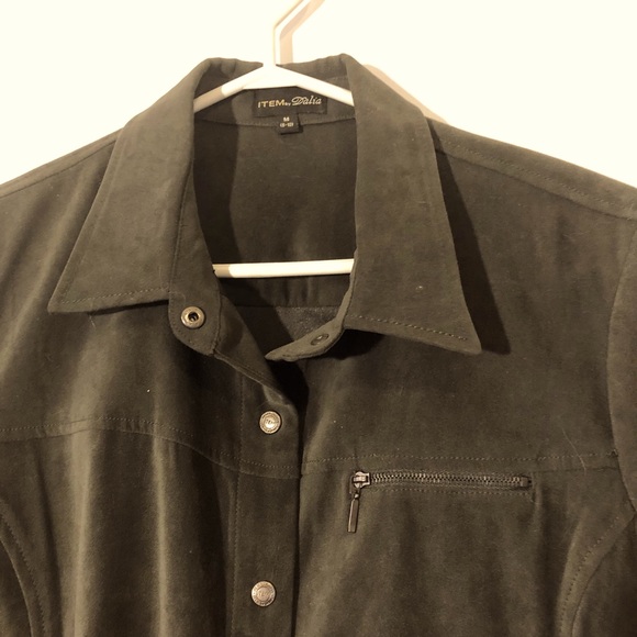 DALIA Faux Suede Shirt Jacket, Dark Green, Women’s Size M - Picture 3 of 7